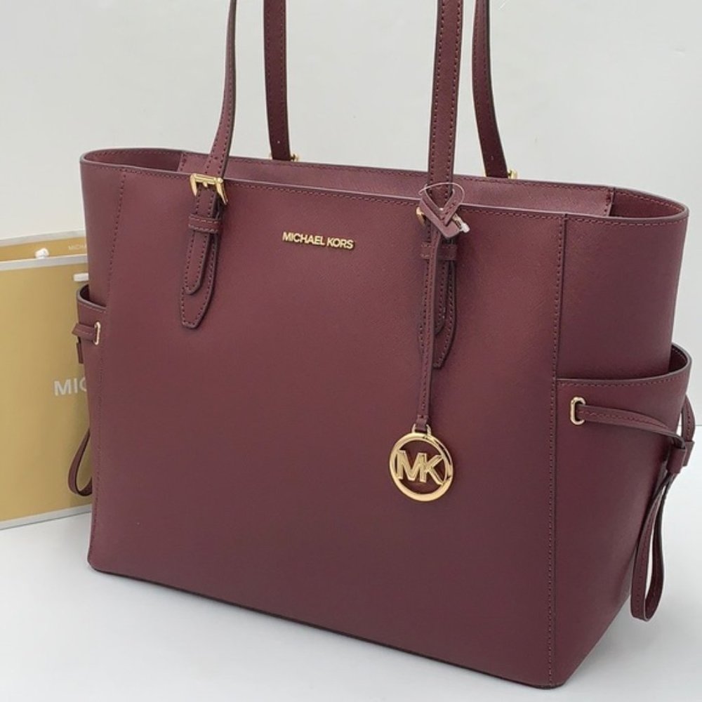 Michael Kors Gilly Large Drawstring Travel Tote Leather Oxblood Color - Picture 1 of 16